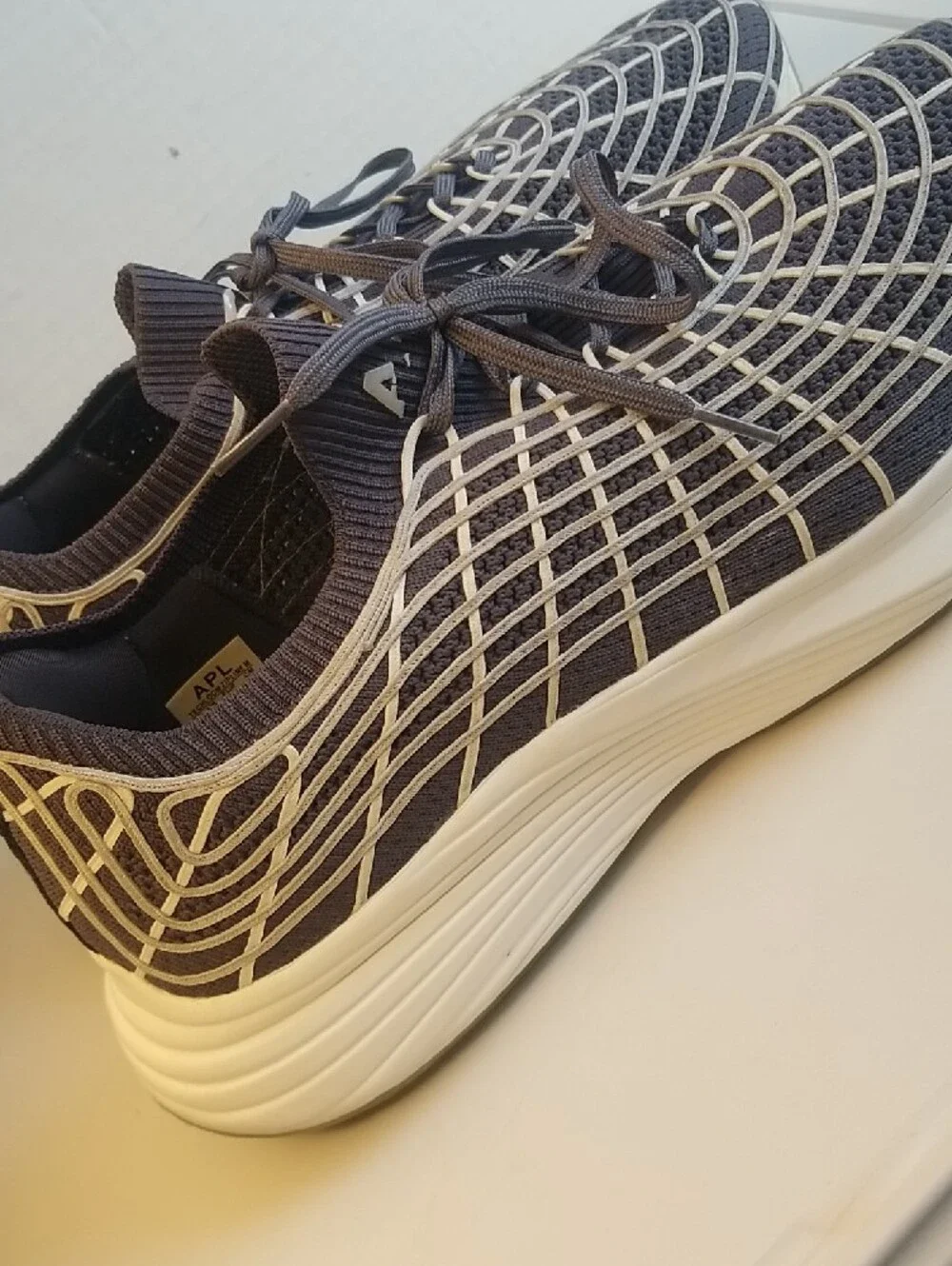 APL Men’s Gray Knit Sneakers with Cream Grid Overlay